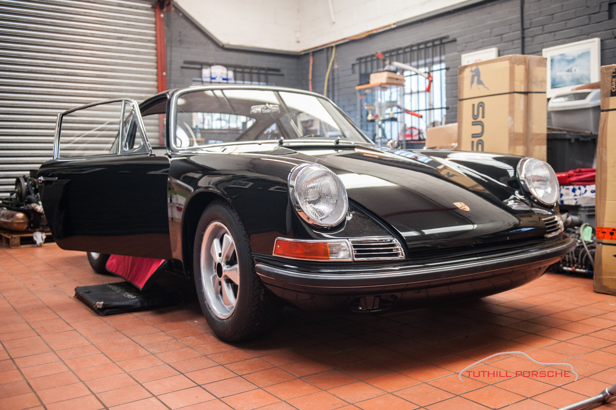 Early Porsche 911S restoration in factory Black